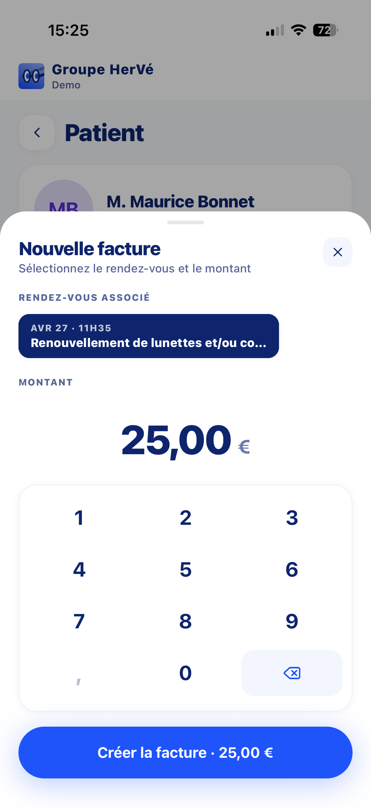 HerVé — Création d'une facture sur mobile